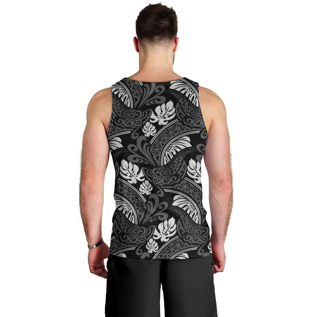 Grayscale Monstera Men Tank Top Polynesian Tribal Pattern LT01 - Polynesian Pride