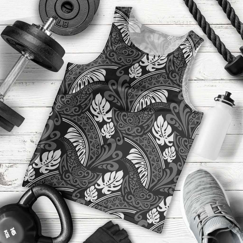Grayscale Monstera Men Tank Top Polynesian Tribal Pattern LT01 - Polynesian Pride
