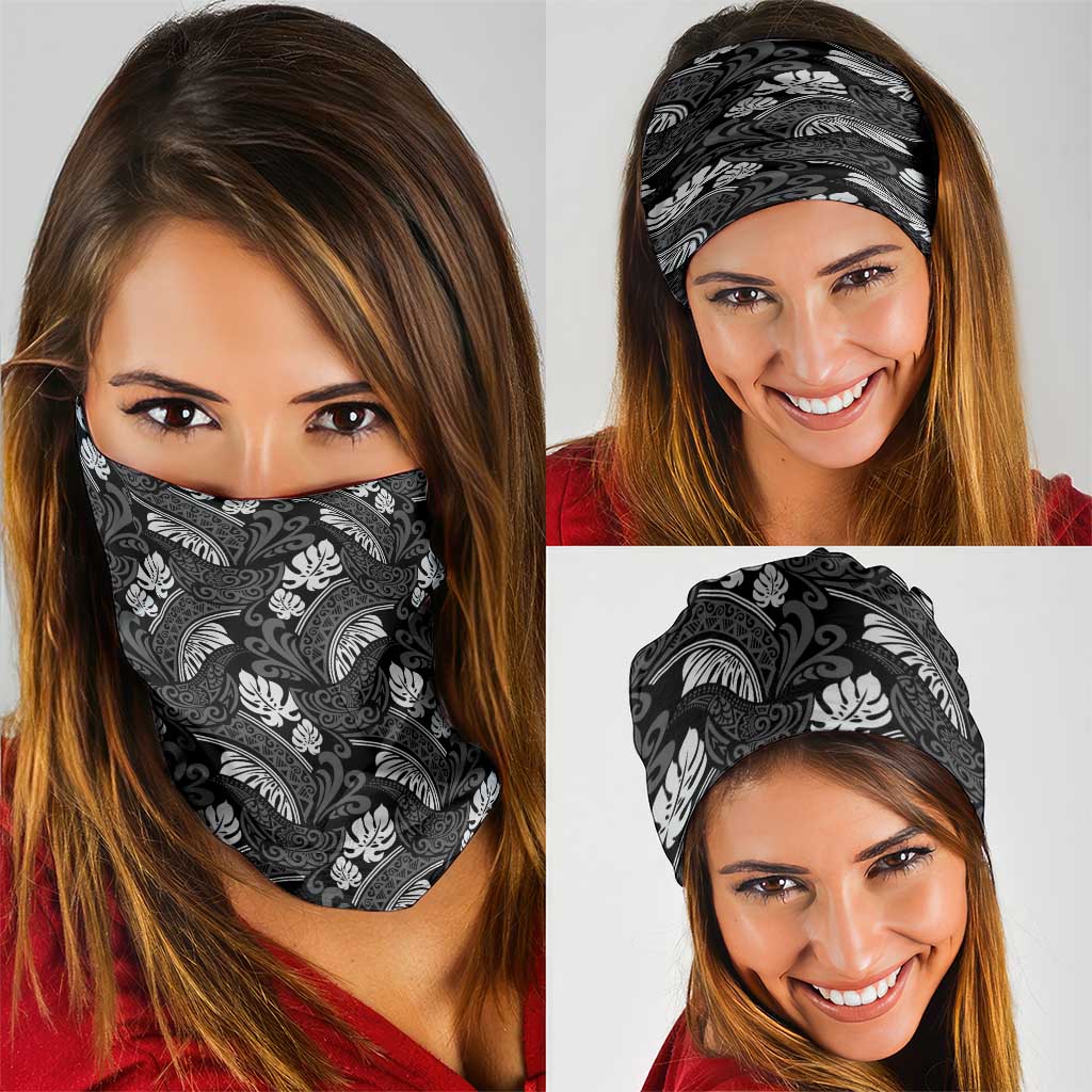 Grayscale Monstera Neck Gaiter Polynesian Tribal Pattern LT01 - Polynesian Pride