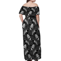 Grayscale Monstera Off Shoulder Maxi Dress Polynesian Tribal Pattern LT01 - Polynesian Pride