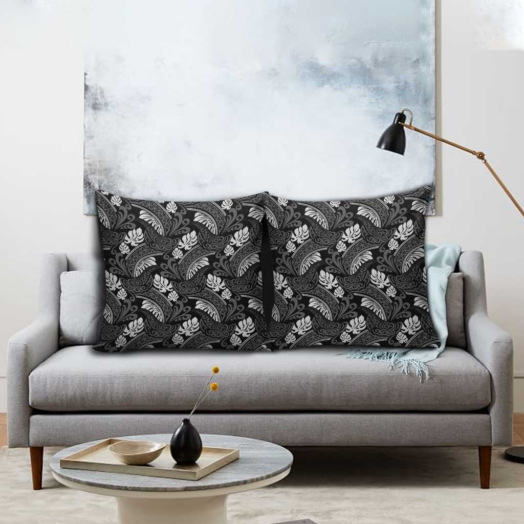 Grayscale Monstera Pillow Cover Polynesian Tribal Pattern - Polynesian Pride