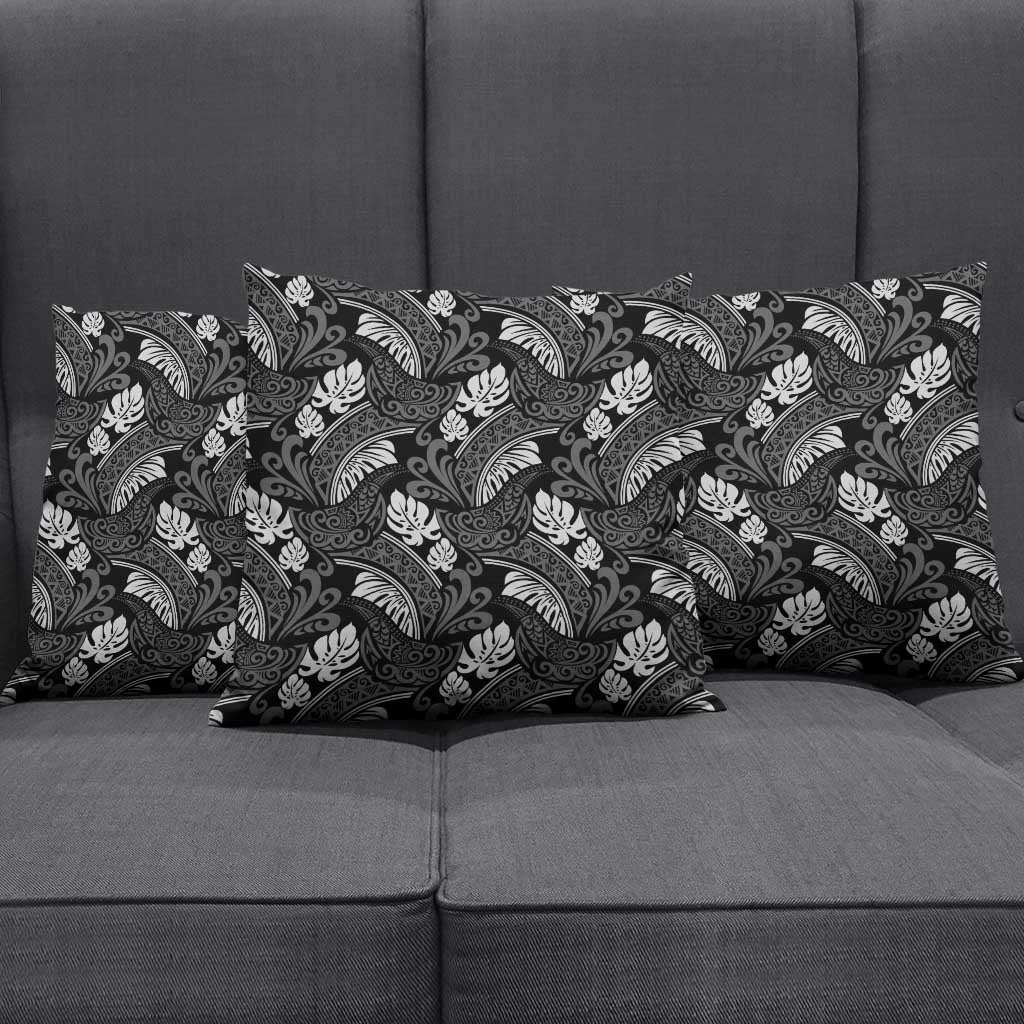Grayscale Monstera Pillow Cover Polynesian Tribal Pattern - Polynesian Pride