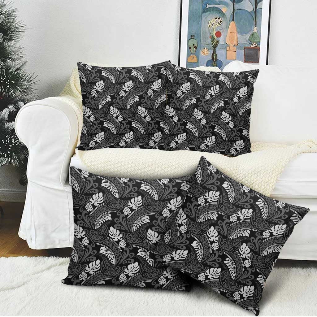 Grayscale Monstera Pillow Cover Polynesian Tribal Pattern - Polynesian Pride
