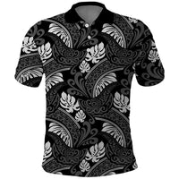 Grayscale Monstera Polo Shirt Polynesian Tribal Pattern LT01 Black - Polynesian Pride