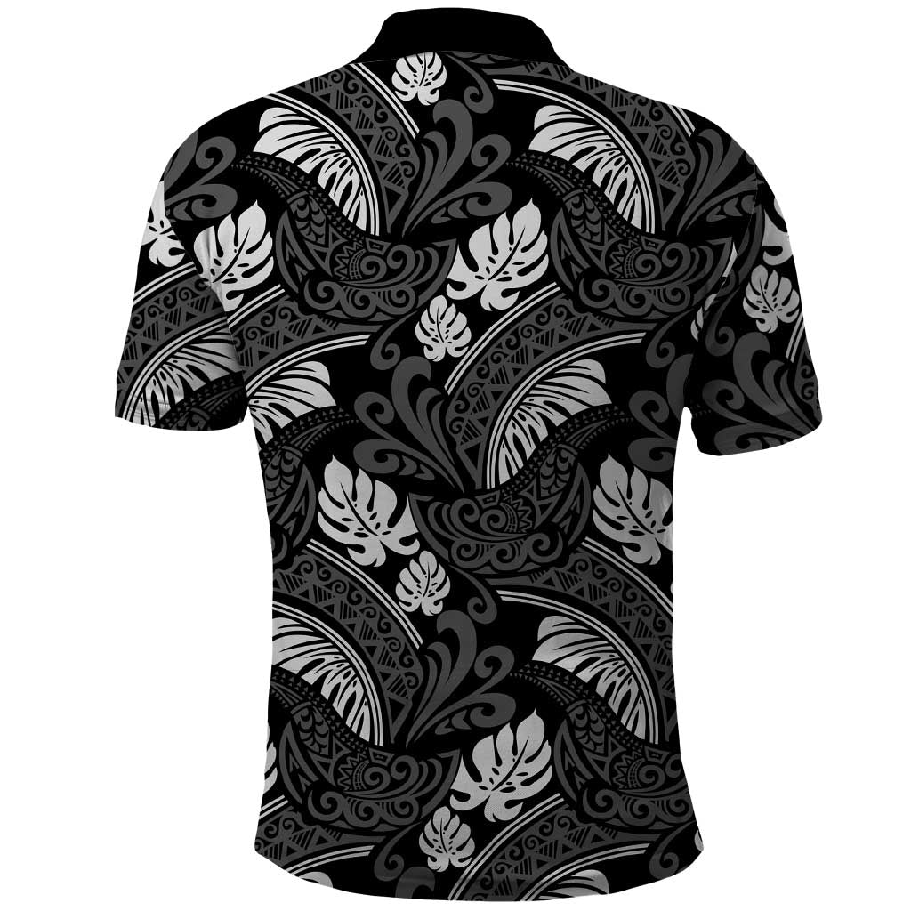 Grayscale Monstera Polo Shirt Polynesian Tribal Pattern LT01 - Polynesian Pride