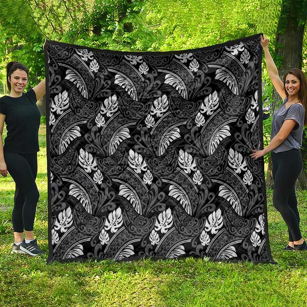 Grayscale Monstera Quilt Polynesian Tribal Pattern - Polynesian Pride
