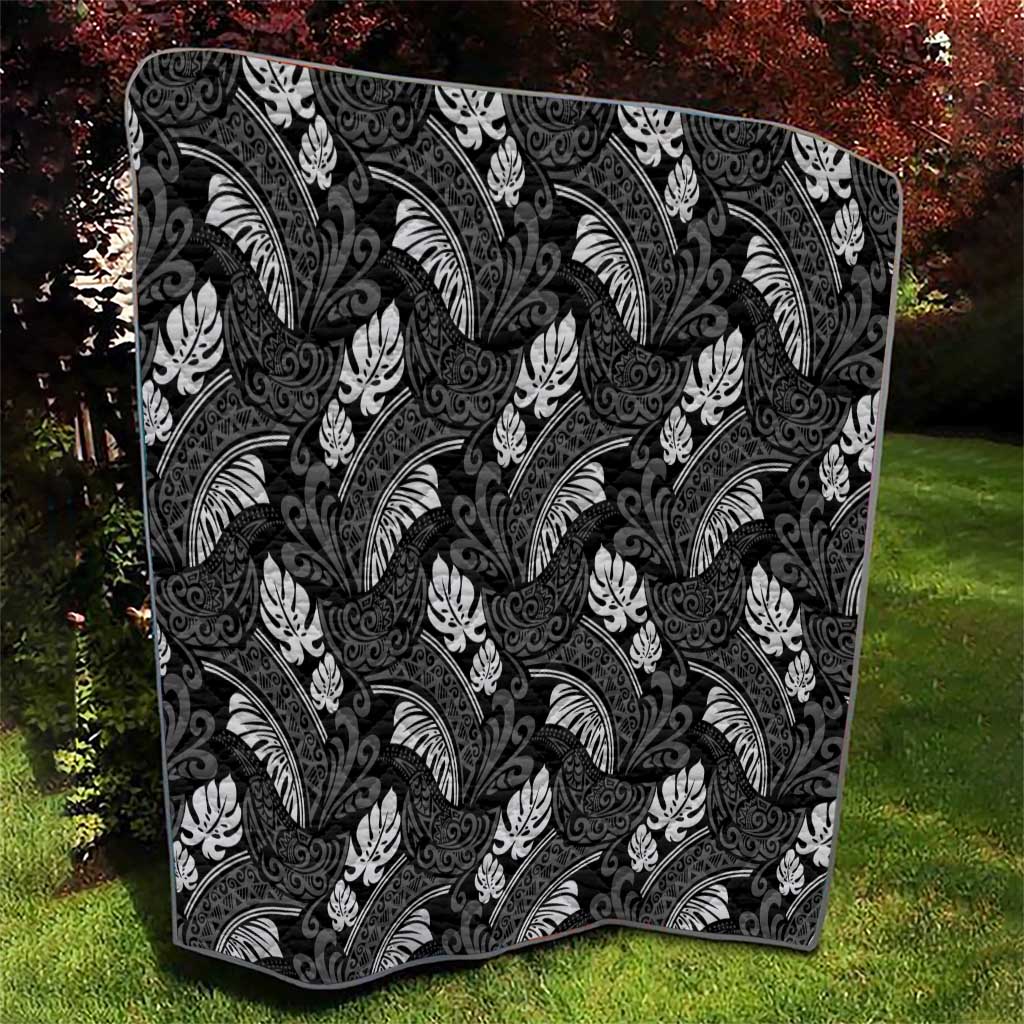 Grayscale Monstera Quilt Polynesian Tribal Pattern - Polynesian Pride