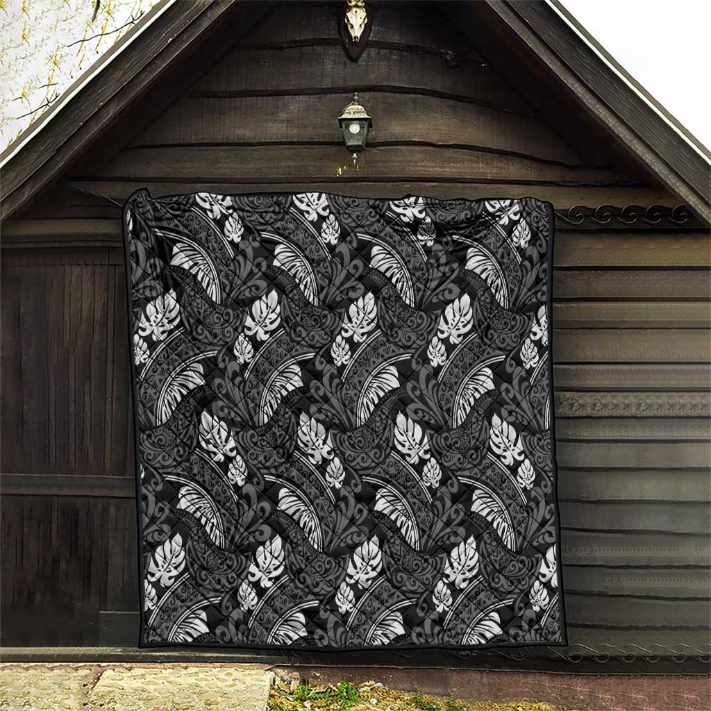 Grayscale Monstera Quilt Polynesian Tribal Pattern - Polynesian Pride