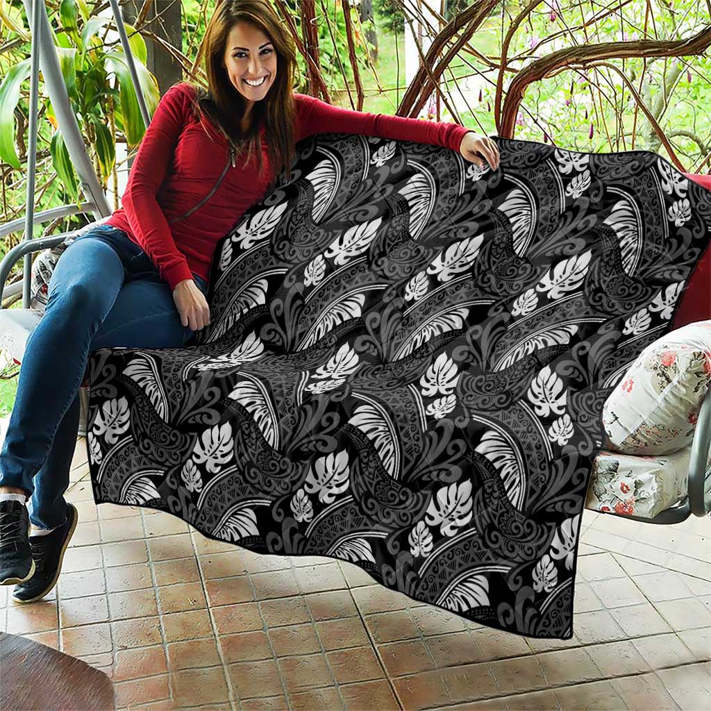 Grayscale Monstera Quilt Polynesian Tribal Pattern - Polynesian Pride