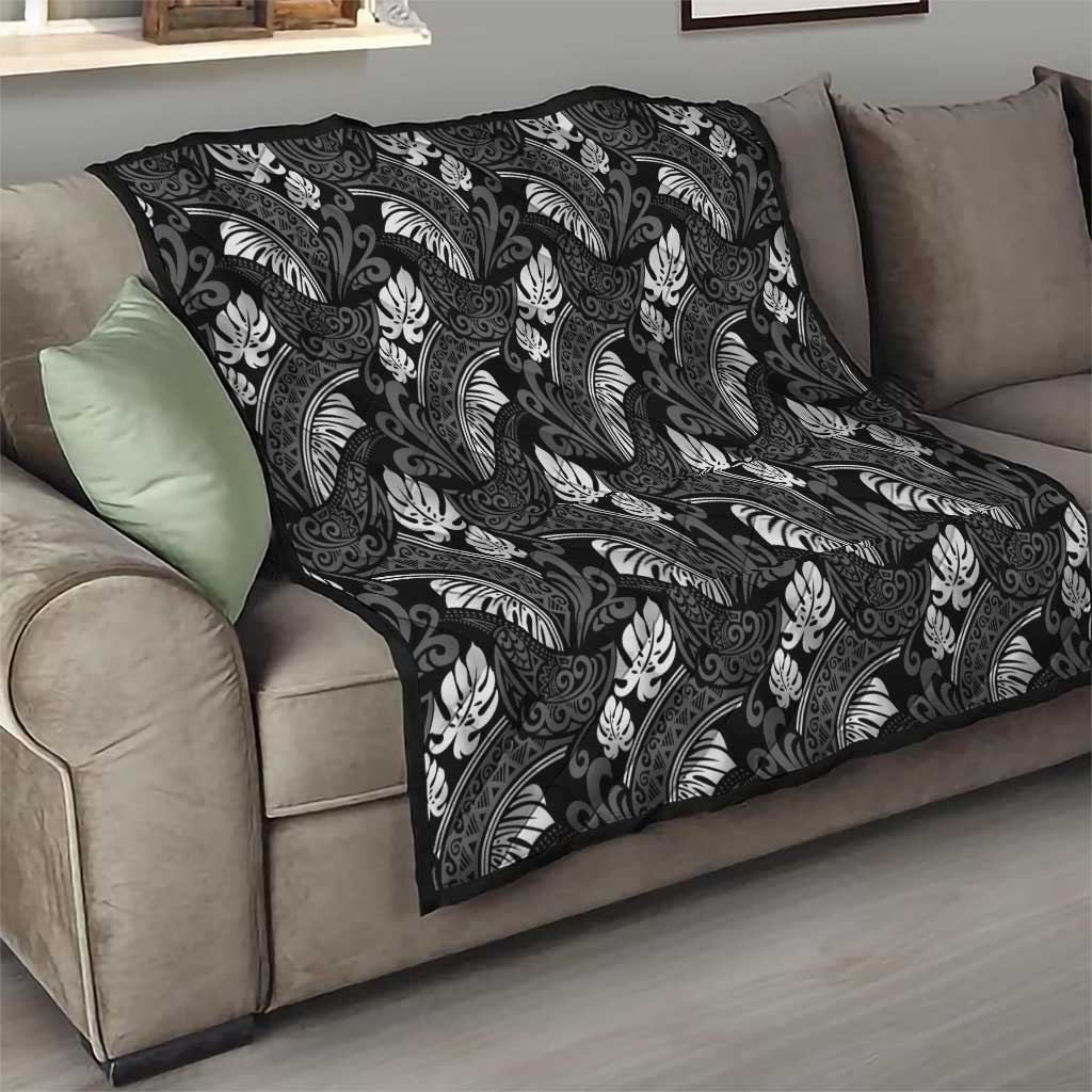 Grayscale Monstera Quilt Polynesian Tribal Pattern - Polynesian Pride