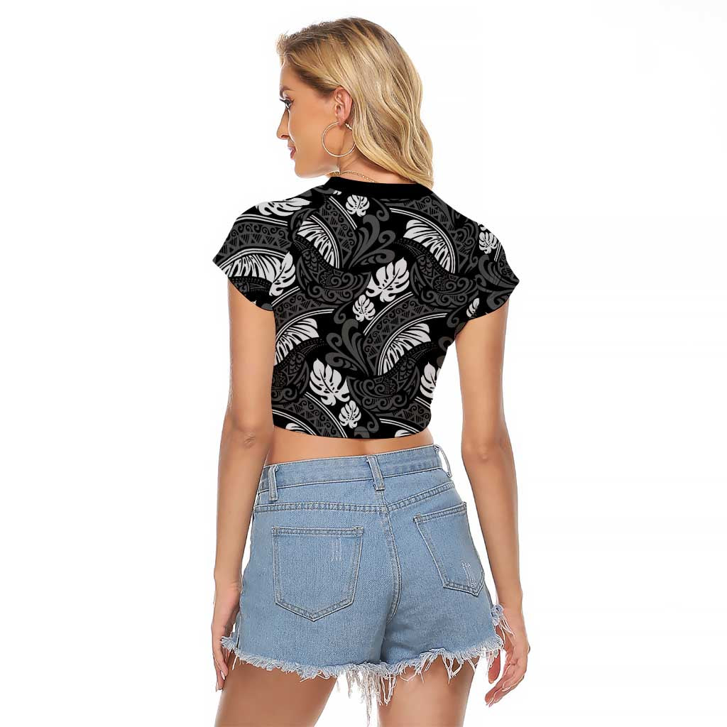 Grayscale Monstera Raglan Cropped T Shirt Polynesian Tribal Pattern LT01 - Polynesian Pride