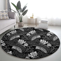 Grayscale Monstera Round Carpet Polynesian Tribal Pattern - Polynesian Pride