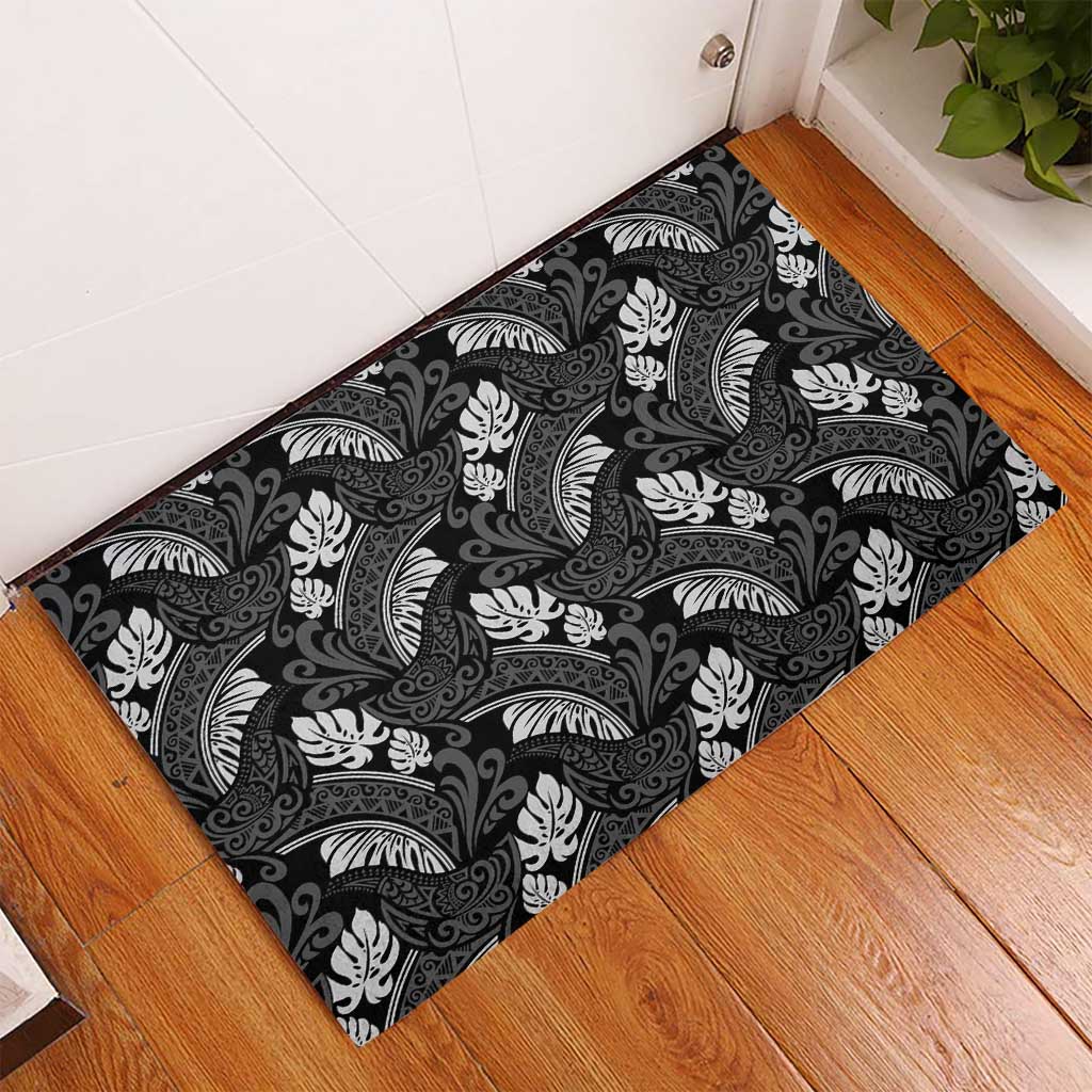 Grayscale Monstera Rubber Doormat Polynesian Tribal Pattern LT01 - Polynesian Pride