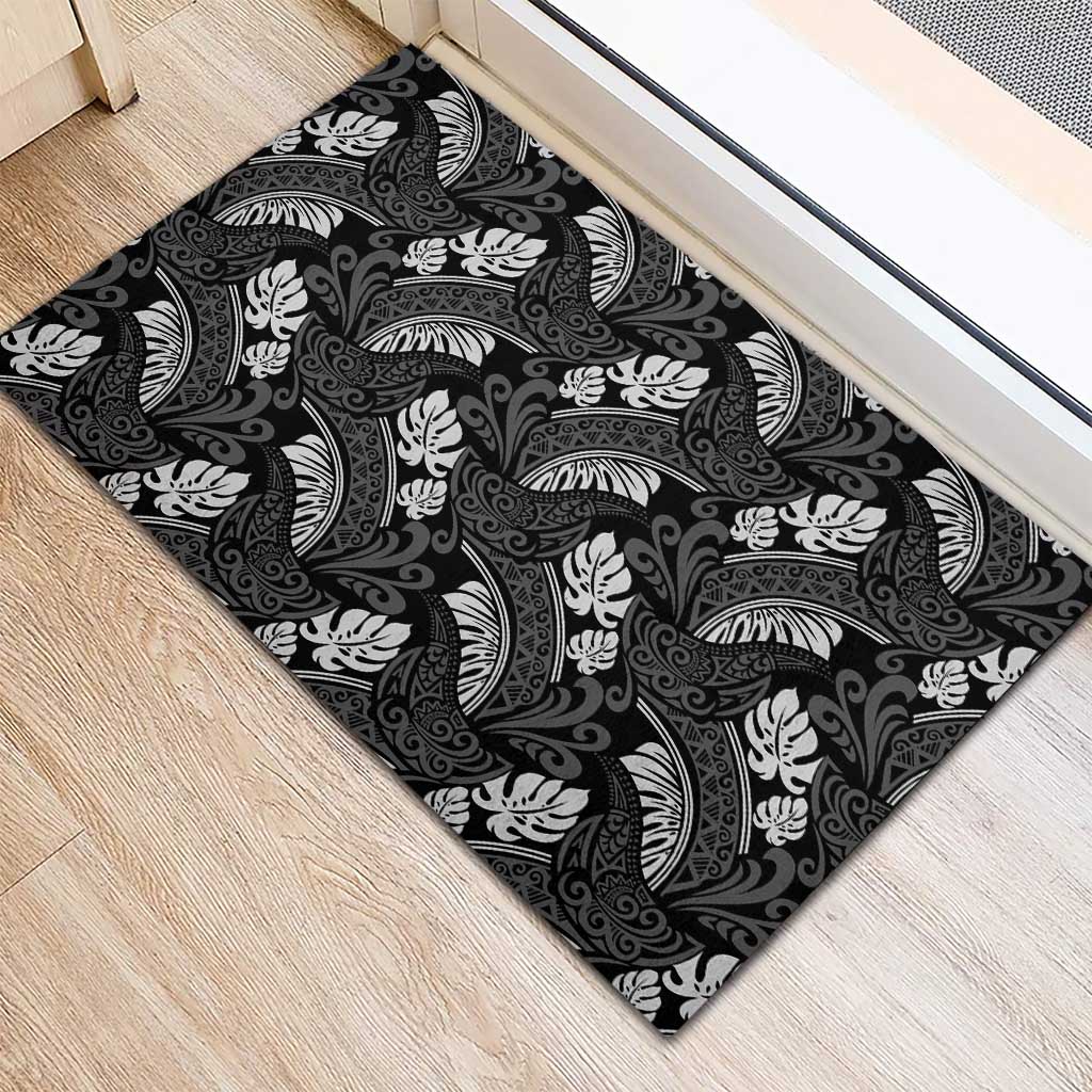 Grayscale Monstera Rubber Doormat Polynesian Tribal Pattern LT01 - Polynesian Pride