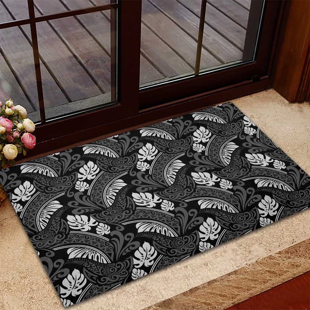 Grayscale Monstera Rubber Doormat Polynesian Tribal Pattern LT01 - Polynesian Pride