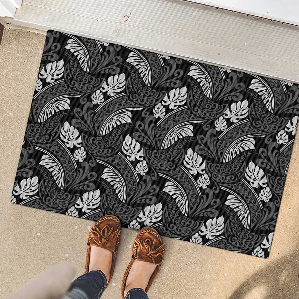 Grayscale Monstera Rubber Doormat Polynesian Tribal Pattern LT01 - Polynesian Pride