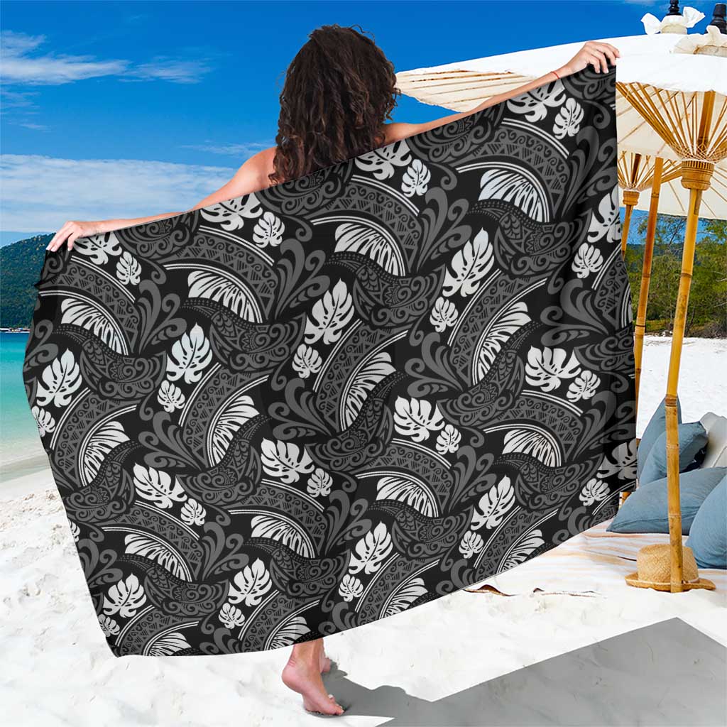 Grayscale Monstera Sarong Polynesian Tribal Pattern - Polynesian Pride