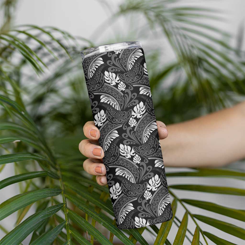 Grayscale Monstera Skinny Tumbler Polynesian Tribal Pattern LT01 - Polynesian Pride