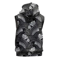 Grayscale Monstera Sleeveless Hoodie Polynesian Tribal Pattern - Polynesian Pride