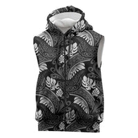 Grayscale Monstera Sleeveless Zip Hoodie Polynesian Tribal Pattern LT01 Black - Polynesian Pride