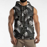 Grayscale Monstera Sleeveless Zip Hoodie Polynesian Tribal Pattern LT01 - Polynesian Pride