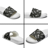Grayscale Monstera Slide Sandals Polynesian Tribal Pattern - Polynesian Pride