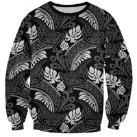 Grayscale Monstera Sweatshirt Polynesian Tribal Pattern LT01 Unisex Black - Polynesian Pride