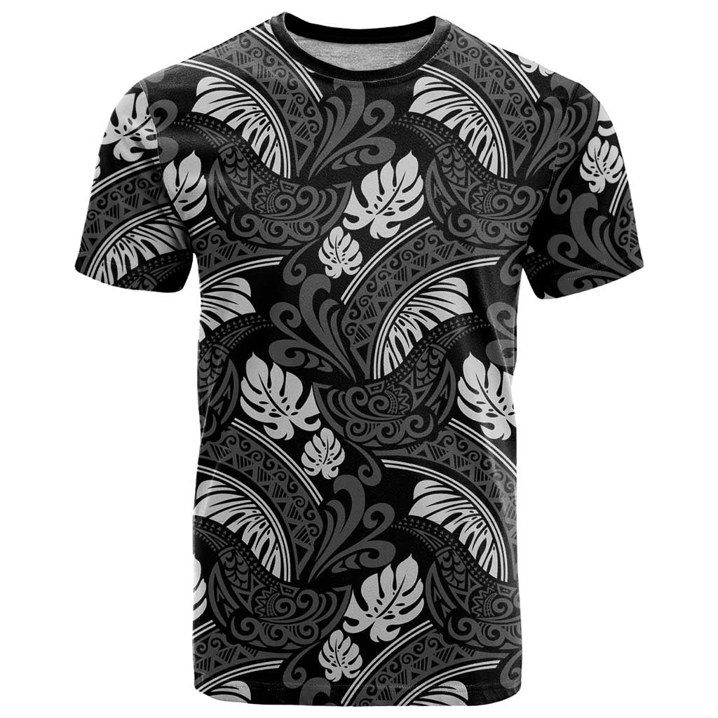 Grayscale Monstera T Shirt Polynesian Tribal Pattern LT01 Black - Polynesian Pride