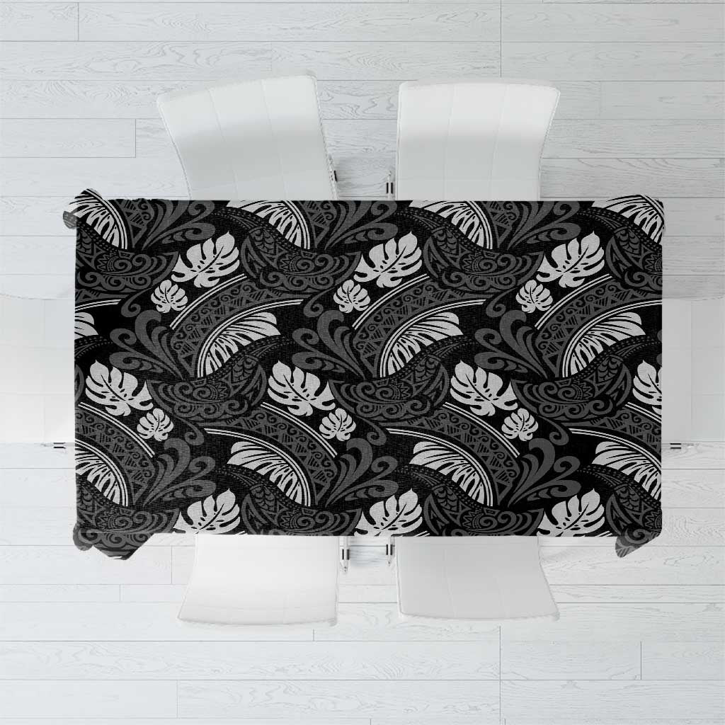 Grayscale Monstera Tablecloth Polynesian Tribal Pattern LT01 Black - Polynesian Pride