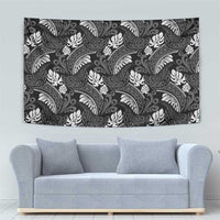 Grayscale Monstera Tapestry Polynesian Tribal Pattern - Polynesian Pride
