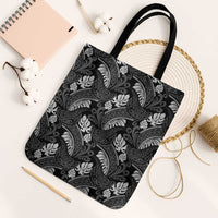 Grayscale Monstera Tote Bag Polynesian Tribal Pattern - Polynesian Pride