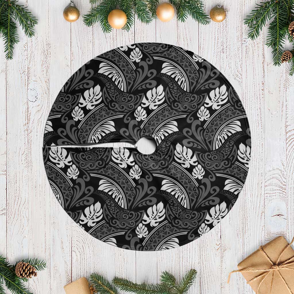 Grayscale Monstera Tree Skirt Polynesian Tribal Pattern LT01 Casual Black - Polynesian Pride