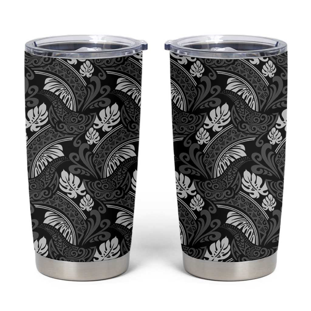Grayscale Monstera Tumbler Cup Polynesian Tribal Pattern LT01 Black - Polynesian Pride