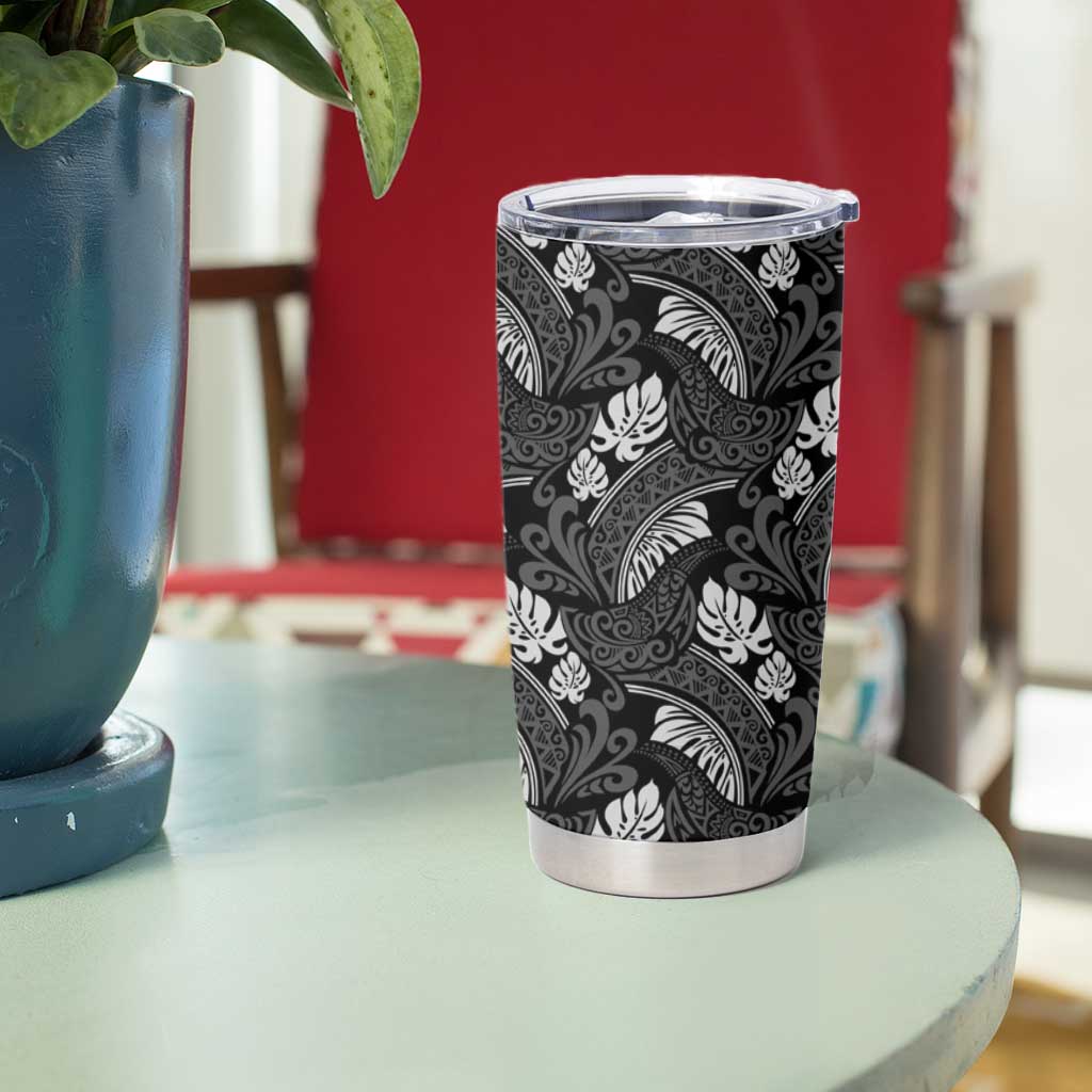 Grayscale Monstera Tumbler Cup Polynesian Tribal Pattern LT01 - Polynesian Pride