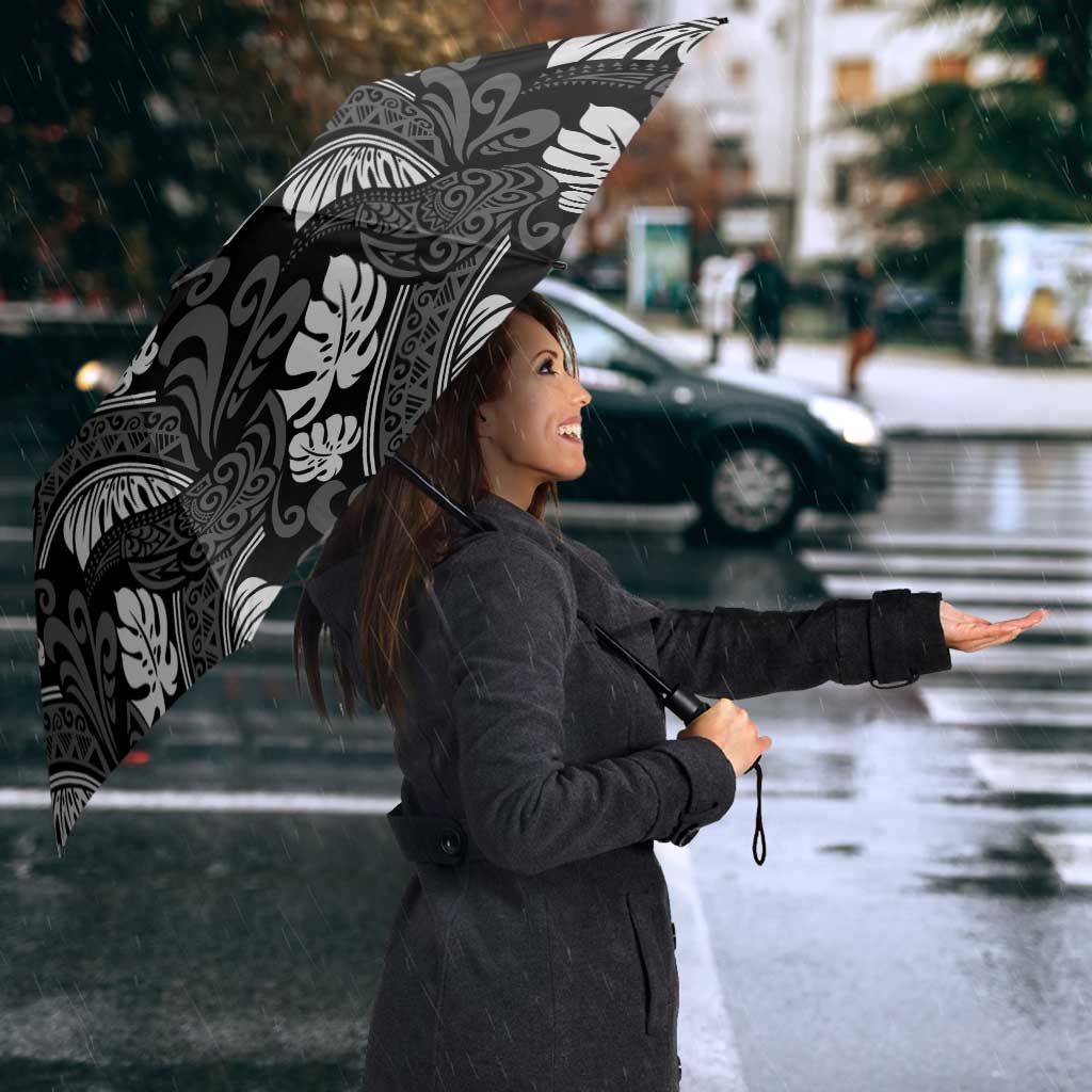 Grayscale Monstera Umbrella Polynesian Tribal Pattern LT01 - Polynesian Pride