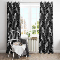 Grayscale Monstera Window Curtain Polynesian Tribal Pattern - Polynesian Pride