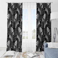 Grayscale Monstera Window Curtain Polynesian Tribal Pattern - Polynesian Pride