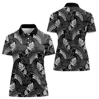 Grayscale Monstera Women Polo Shirt Polynesian Tribal Pattern LT01 - Polynesian Pride