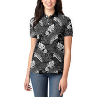 Grayscale Monstera Women Polo Shirt Polynesian Tribal Pattern LT01 - Polynesian Pride