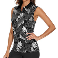 Grayscale Monstera Women Sleeveless Polo Shirt Polynesian Tribal Pattern LT01 - Polynesian Pride