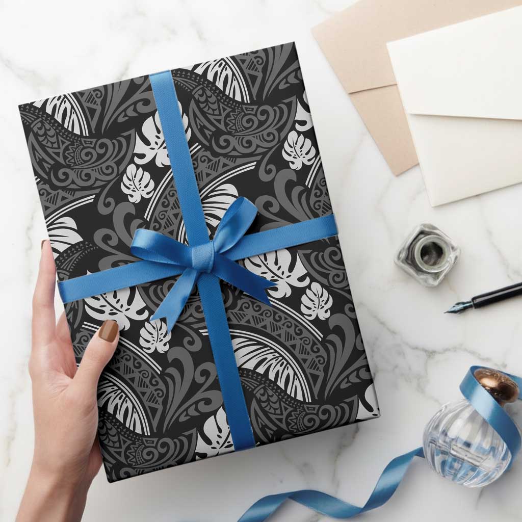 Grayscale Monstera Wrapping Paper Polynesian Tribal Pattern LT01 - Polynesian Pride