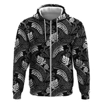Grayscale Monstera Zip Hoodie Polynesian Tribal Pattern LT01 Zip Hoodie Black - Polynesian Pride