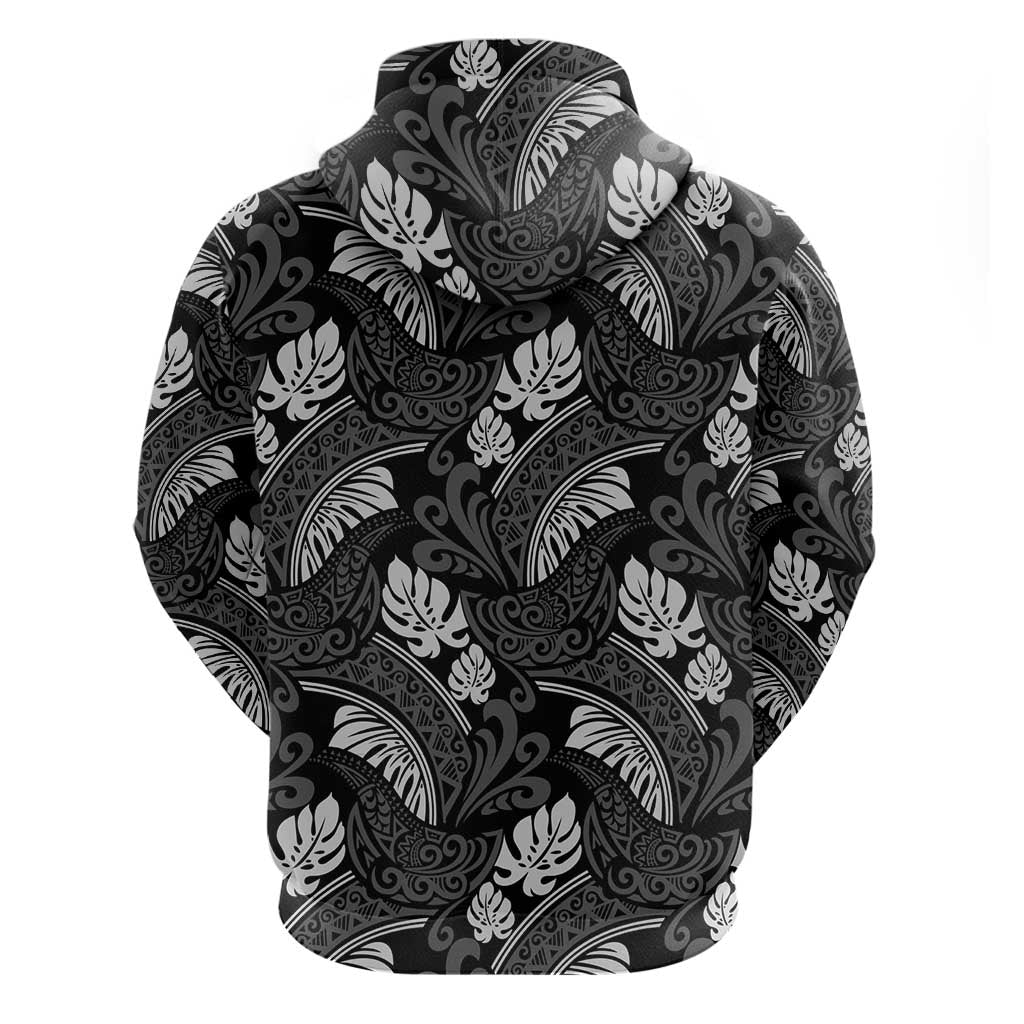 Grayscale Monstera Zip Hoodie Polynesian Tribal Pattern LT01 - Polynesian Pride