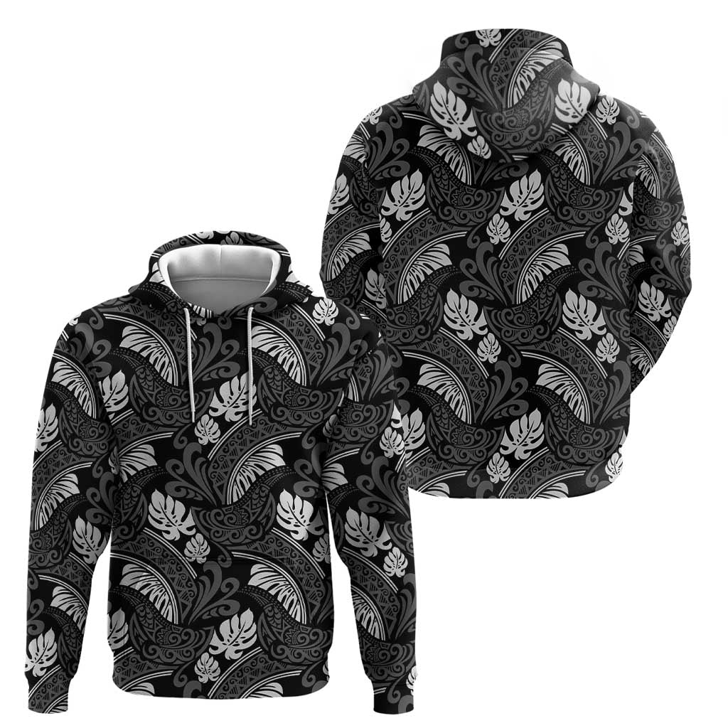 Grayscale Monstera Zip Hoodie Polynesian Tribal Pattern LT01 - Polynesian Pride