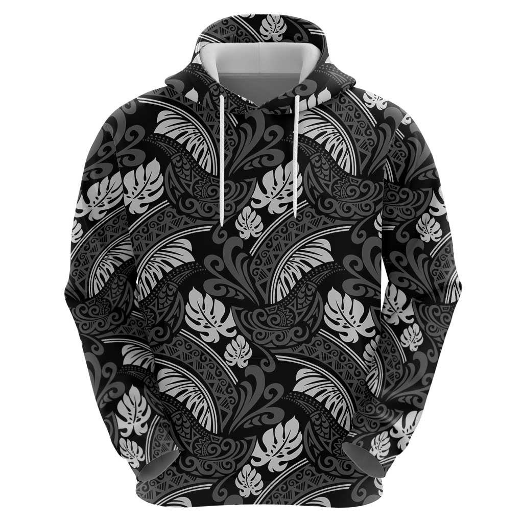 Grayscale Monstera Zip Hoodie Polynesian Tribal Pattern LT01 - Polynesian Pride