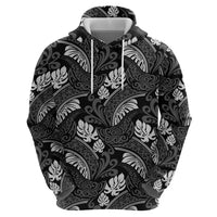 Grayscale Monstera Zip Hoodie Polynesian Tribal Pattern LT01 - Polynesian Pride