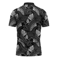 Grayscale Monstera Zipper Polo Shirt Polynesian Tribal Pattern LT01 - Polynesian Pride