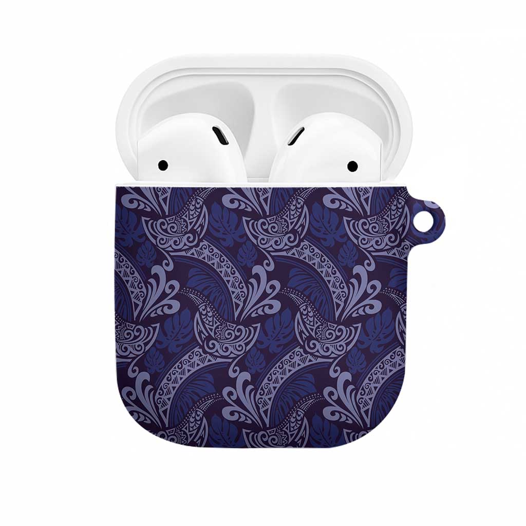 Deep Blue Monstera AirPods Case Polynesian Tribal Pattern - Polynesian Pride