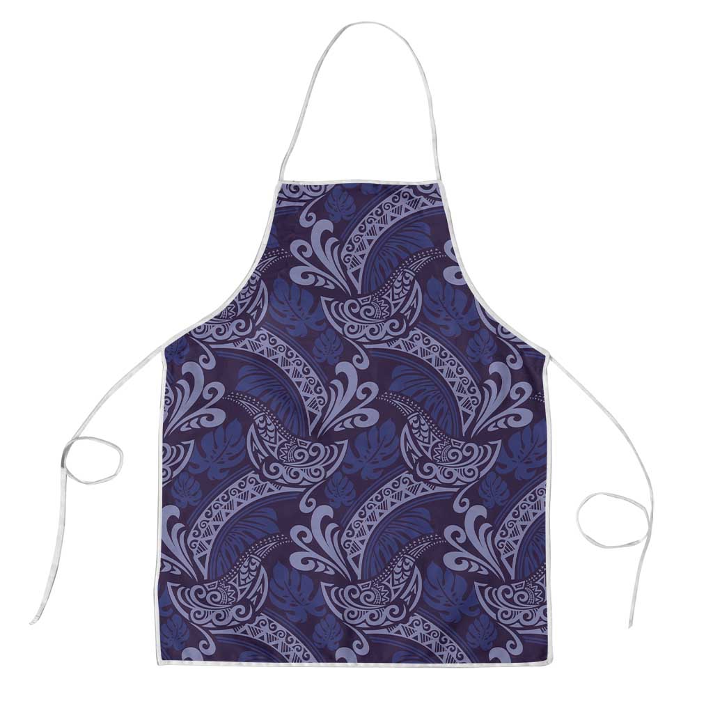 Deep Blue Monstera Apron Polynesian Tribal Pattern LT01 Blue - Polynesian Pride