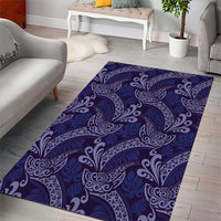 Deep Blue Monstera Area Rug Polynesian Tribal Pattern - Polynesian Pride
